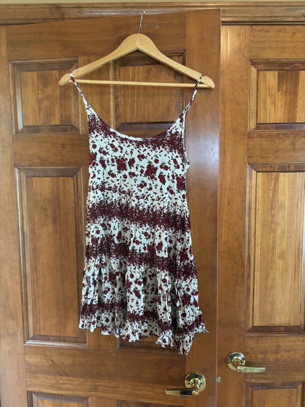 Brandy Melville Cream Mini Dress with Maroon Floral Pattern
